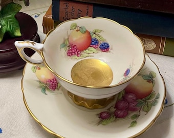 Rare Vintage Royal Stafford England "Harvest "Bone China Teacup and Saucer