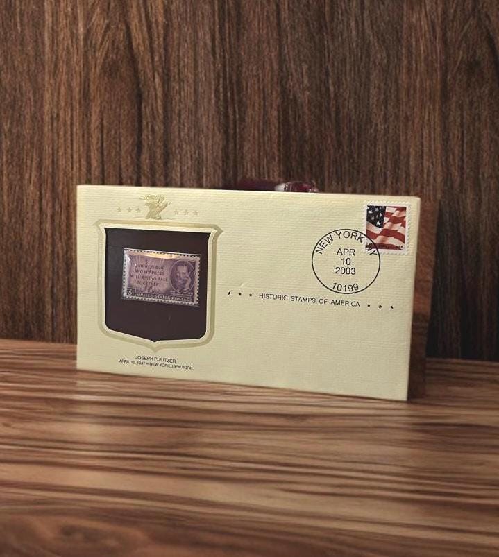 Vintage Stamp Collectible Joseph Pulitzer commemorative stamp originally issued April 10,1947- unopened envelope 2003 historic stamps
