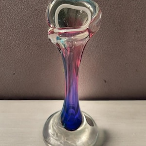Vintage Mid Century Modern purple slung art glass bud vase