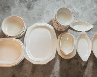 Vintage Pfaltzgraff Heritage White Ironstone dinnerware serving collection, sold individually collectible plates farmhouse cottagecore decor