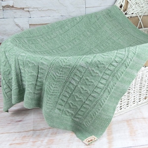 Green Merino Alpaca Wool Baby Blanket, Natural Yarn Knit Blanket, Newborn Baby Blanket, Handknit Baby Blanket, Newborn Sleeping Blanket Gift