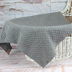 Newborn Baby Blanket, Handmade Knitted Blanket,  Merino Wool Grey Blanket, Unisex Merino Baby Blanket, Newborn Sleeping Blanket