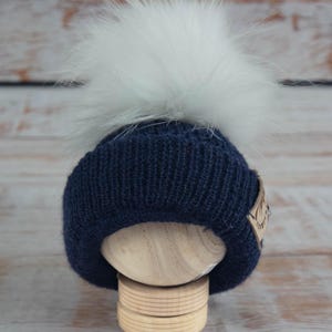 Newborn Baby Pom Beanie Hat, 0-6 Months Baby Knit Hat, Alpaca Baby Beanie Hat, Baby Hat with Fur Pom Pom, Fur Toque Beanie, Baby Gift Idea
