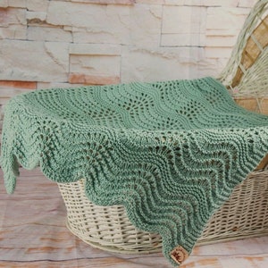 Handmade Cotton Baby Blanket, Baby Shower Gift, Green Organic Cotton Baby Wrap, Newborn Baby Blanket, Baby Shower Knitted Blanket