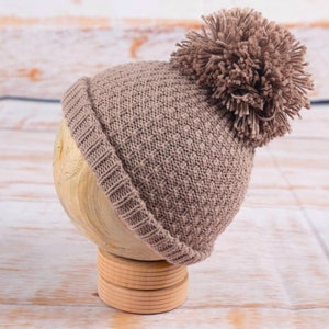 Newborn Baby Pompom Beanie Hat, 0-6 Months Baby Beanie Hat, Handmade Newborn Hat, Beanie Taupe Baby Hats, Baby Knit Hat, Baby Shower Gift