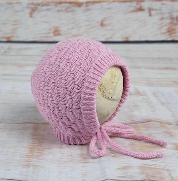 Cuffia per neonato in lana merino, cuffia rosa per neonato, cuffia