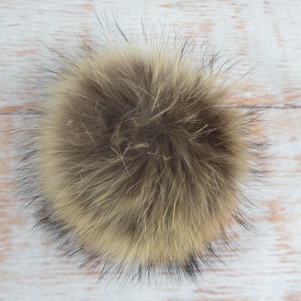 Natural color Genuine Racoon Fur Pom Pom-6 inches/15cm for beanies, knitwear, keychains, etc. Natural Real Fur.  Ready to Ship from USA!