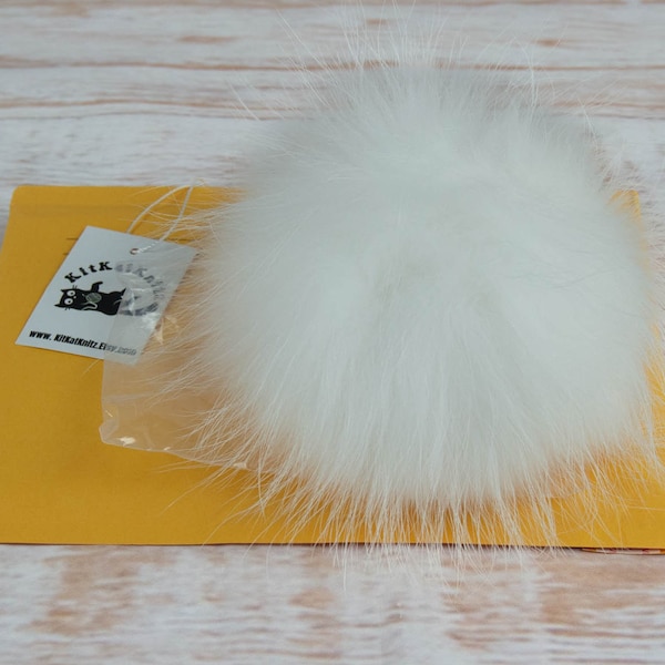 Racoon Fur Pom Pom-6 inches/15cm for beanies, knitwear, keychains, etc. Pure All White Genuine Natural Real Fur.  Ready to Ship from USA!