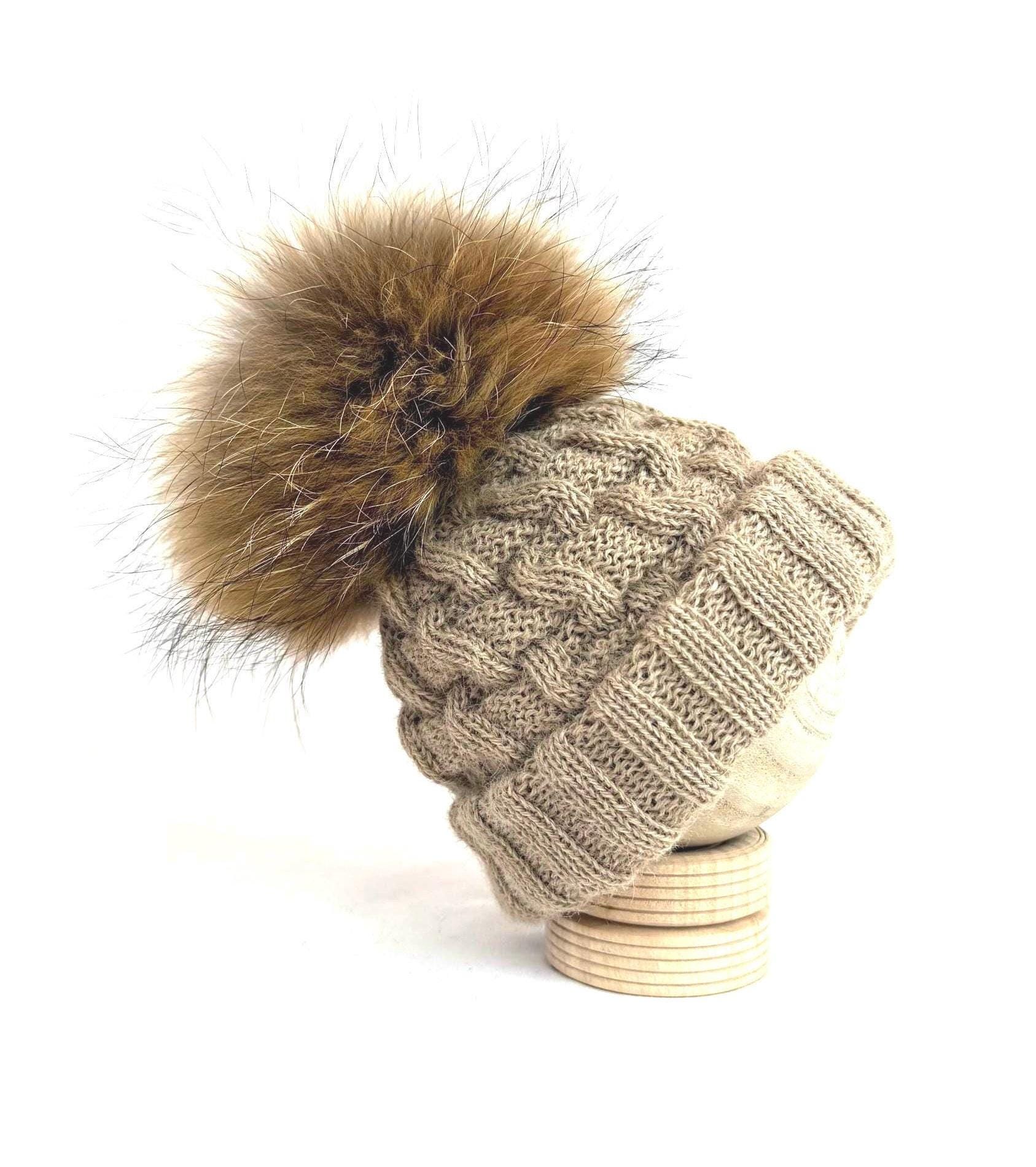 Taupe Pom Pom Hat - Etsy