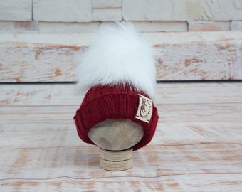 100% Alpaca Baby Beanie in red for Newborn-6 month, Handknit Baby Shower unisex Hat Gift, Photo prop, Certified Organic Ready to ship!