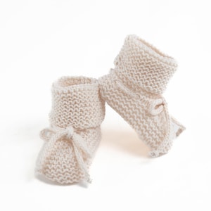 Baby booties 6-12 mos handknit in cream Australian merino wool. Gender neutral baby socks are a perfect new mom shower gift.  Ready to ship!