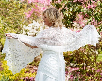 Bridal shawl ivory, luxury mohair wrap, cover-up, stole, handknit lace with beautiful edges, provides warmth in fall/winter, cool in summer.