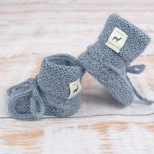 Hand Knitted Alpaca Baby Booties, 0-6 Month Blue Booties, Handmade Crochet Baby Shoes, Natural Baby Booties, Newborn Boots, Newborn Gift