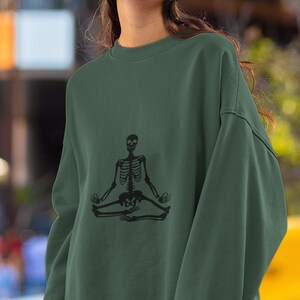 Skeleton Yoga Sweatshirt | Meditating Skeleton Graphic Sweatshirt | Cozy Unisex Halloween Sweater | Gothic Yoga Apparel | Spooky Skeleton