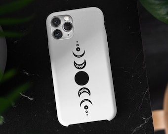 Capa de telefone preta e branca Fase da Lua/Capa para iPhone Fase da Lua Celestial iPhone 14+, iPhone 14, iPhone 13, 12 e 11, Pro, Modelos Pro Max