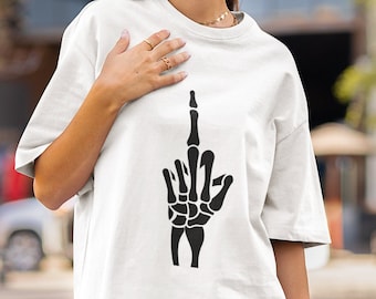 Camisa de dedo medio de esqueleto / Camisa de dedo medio de Halloween / Camisa de temporada espeluznante de esqueleto / Camiseta de manga corta de esqueleto de otoño divertido