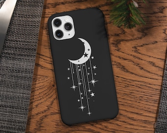 Capa magro para iPhone da lua preto e branco de <br> Entrega Rápida? Capas de iphone celestiais da lua e das estrelas | Modelos iPhone 15, 14, 13, 12 e 11 Plus, Pro, Pro Max