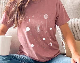 Celestial Shirt | Moon T Shirts | Graphic T Shirt | Moon Phase | Astrology | Astronomy | Moon and Stars | Boho | Oversized | Vintage