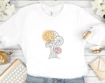 Kleurrijk Paddenstoel Shirt / Paddestoel Overzicht Grafisch Shirt / Paddestoel Natuur T-shirt met korte mouwen