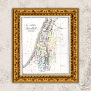 Vintage kaart van Palestina: 1852 Kunst Heilige Land Israël (digitale download)