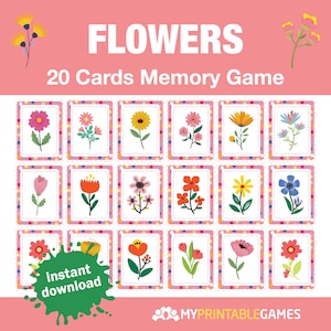Juego de memoria de flores imprimible para niños / ¡Descárgalo, imprime y juega!