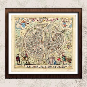 Historic Paris Map 1576 - Vintage Printable Wall Art | Digital Download, 75x65 cm Special Size