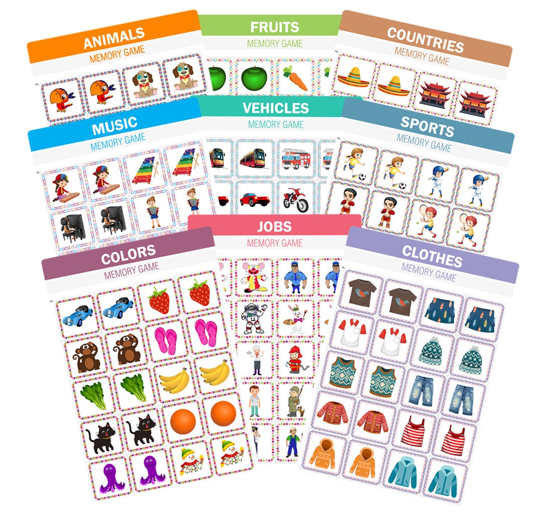 Printable Memory Game Set for Kids | Download, Print and Play! - Etsy