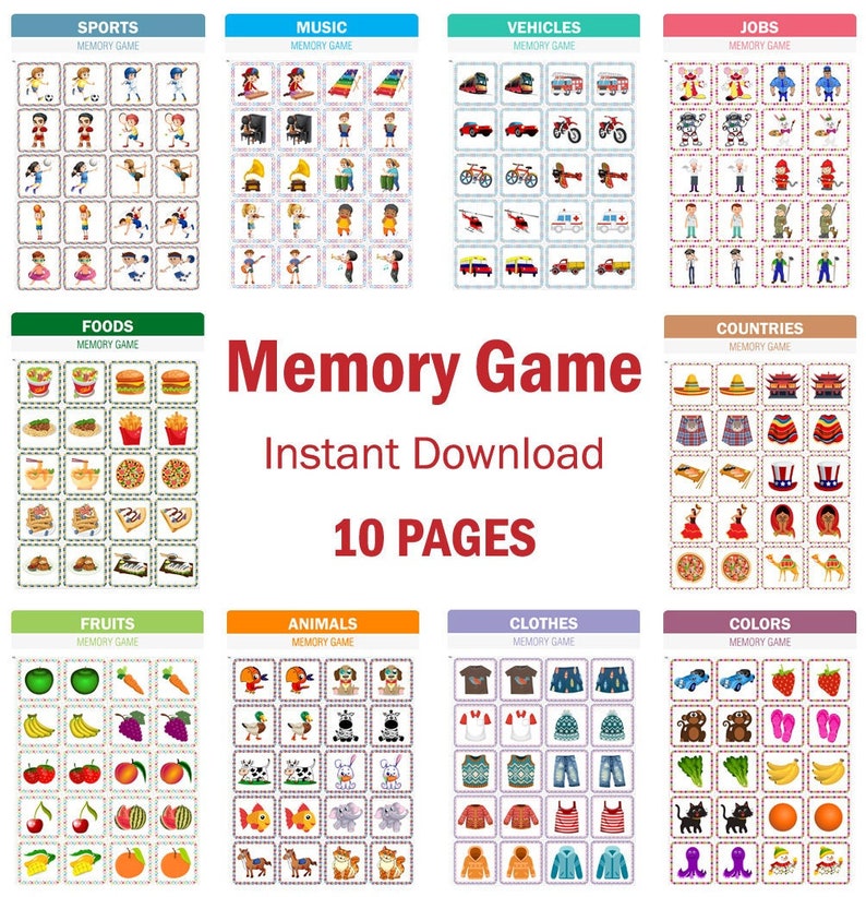Printable Memory Game Set for Kids | Download, Print and Play! - Etsy