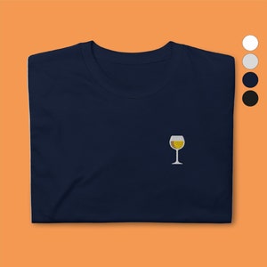 T Shirt embroidered Glass of White Wine | Aperitif | Personalized Man Woman Christmas Gift| English Food
