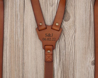 Leather Suspenders Personalized Men’s Leather Suspenders Groomsmen Suspenders Brown Suspenders