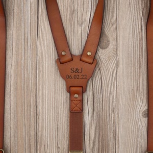 Leather Suspenders Personalized Men’s Leather Suspenders Groomsmen Suspenders Brown Suspenders