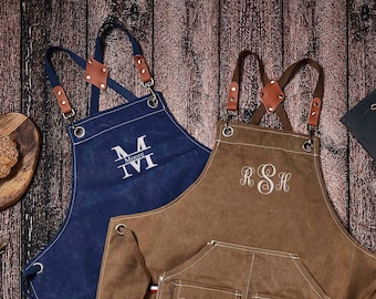 Personalized Canvas Apron, Custom Birthday Gift for Him, Bartender's Apron, Embroidered Apron for Cooking, Christmas gift, Men's Chef Apron