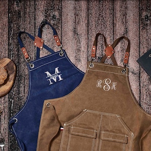 Personalized Canvas Apron, Custom Birthday Gift for Him, Bartender's Apron, Embroidered Apron for Cooking, Christmas gift, Men's Chef Apron