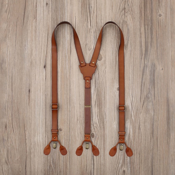 Brown Suspenders Leather Suspenders Personalized Men’s Leather Suspenders Groomsmen Suspenders