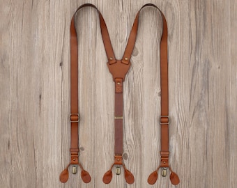 Brown Suspenders Leather Suspenders Personalized Men’s Leather Suspenders Groomsmen Suspenders