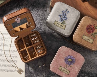 Personalisatie Sieradendoos, Lederen Sieraden Reistas, Bruidsmeisje Aanzoek Cadeau, Geboorte Bloem Sieraden Case, Cadeaus voor haar verjaardag