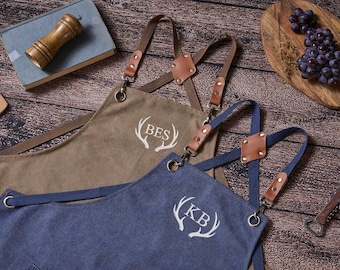 Personalized Bar Apron, Canvas Workshop Apron with Pockets, Custom Gift for Him, Embroidered Kitchen Apron, Barbeque Apron, Bartender Apron