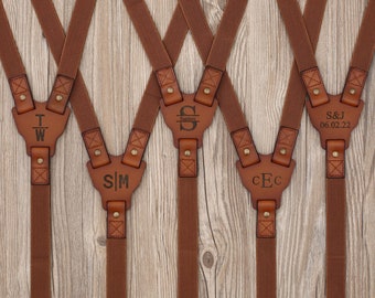 Groomsmen Suspenders Wedding Suspenders Best Man Gift Groomsmen Gifts Personalized Elastic Leather Suspenders