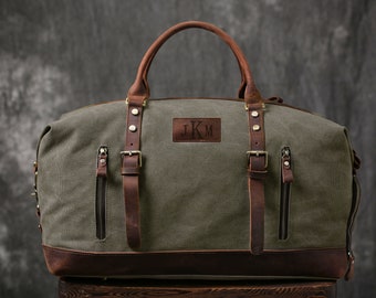 Personalized Guy Gift, Mens Canvas Leather Bag, Duffle Bag, Gift for Him, Gift for Men, Boyfriend Gift, Groomsmen Gift, Father's Day Gift