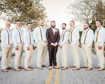 Groomsmen Gifts Brown Leather Suspenders, Personalise Leather Suspenders, Wedding Gifts, Anniversary Gifts, BestMan Gifts, Groomsman Gift