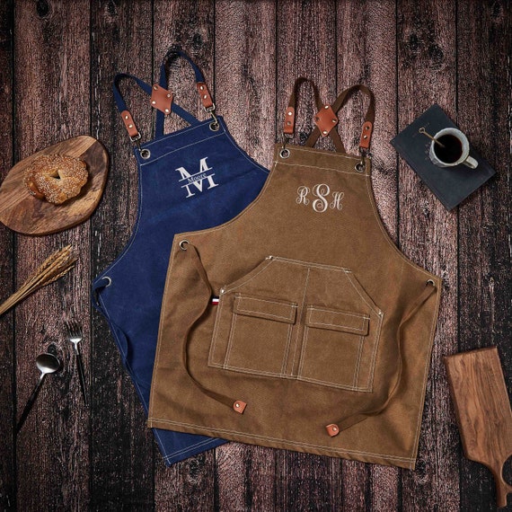 Personalized Canvas Apron, Custom Birthday Gift for Him, Bartender's Apron, Embroidered Apron for Cooking, Christmas gift, Men's Chef Apron