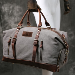 Personalisierter Seesack, Canvas Reisetasche, Vintage Gepäcktasche, Canvas Leder Reisetasche, Große Reise Weekender Tasche, Groomsmen Geschenke