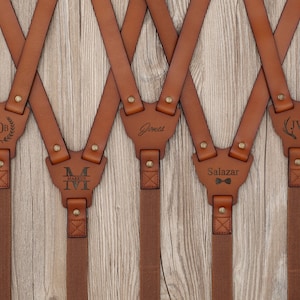 Personalized Men’s Leather Suspenders Groomsmen Suspenders Brown Suspenders Leather Suspenders