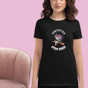 Humorous Halloween women’s short sleeve shirt, Certified Broomstick Rider, Funny Witch, Humorous, Funny Halloween, Witch, Broom, Stylish
