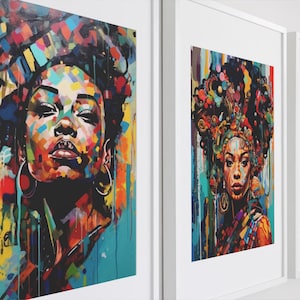 Pop Art Female Portrait Prints: Bold Afro-Urban Wall Art (Set of 3 Digital Downloads)