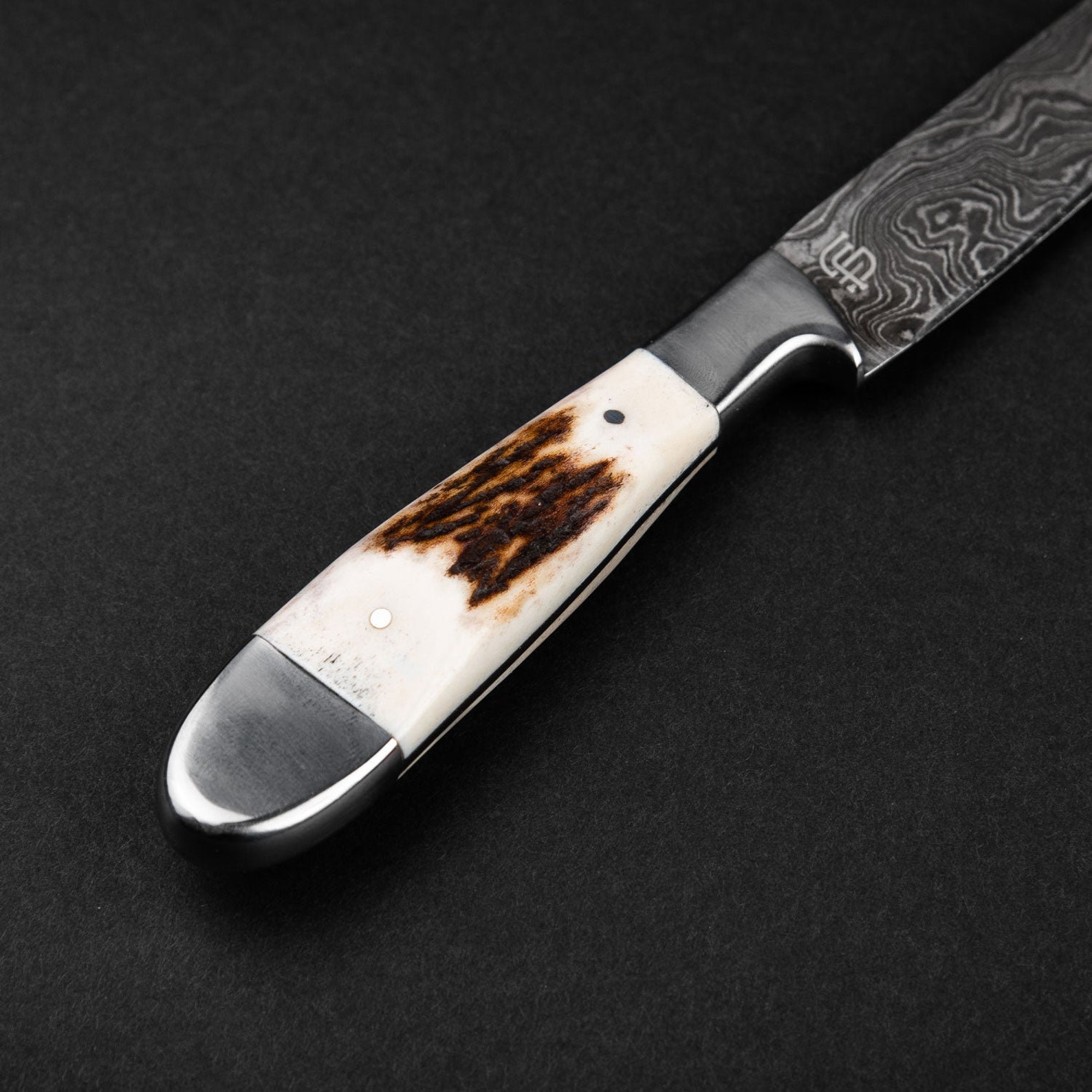 Stag Antler Damascus Steel Steak Knives Set 4 Pcs, BBQ Steak Knives