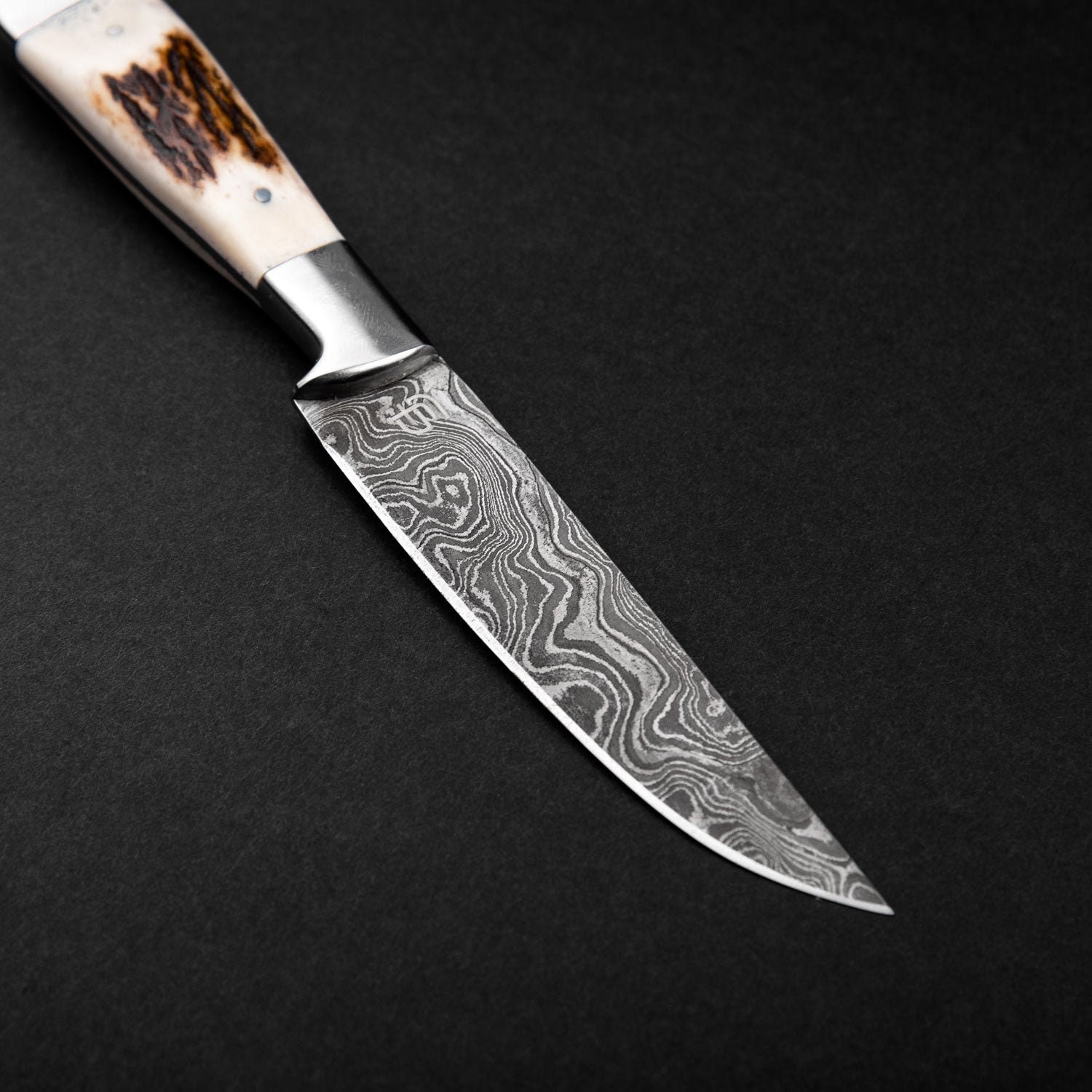 Stag Antler Damascus Steel Steak Knives Set 4 Pcs, BBQ Steak Knives