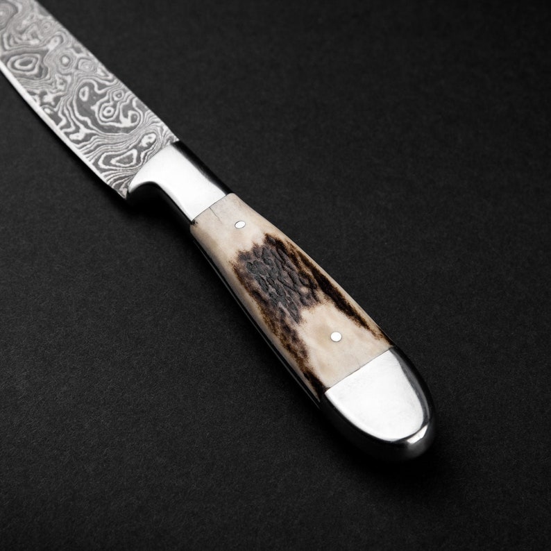 Stag Antler Damascus Steel Steak Knives Set 4 Pcs, BBQ Steak Knives