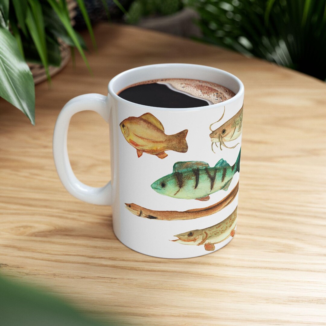 Fish Stack Mug Watercolor Freshwater Fish Mug | Ceramic Coffee Mug - Etsy