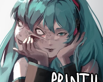 Hatsune Miku x Tomie Kawakami Art Print | "TOMIKU" Junji ito Vocaloid, Docoration, Wallpaper, Horror